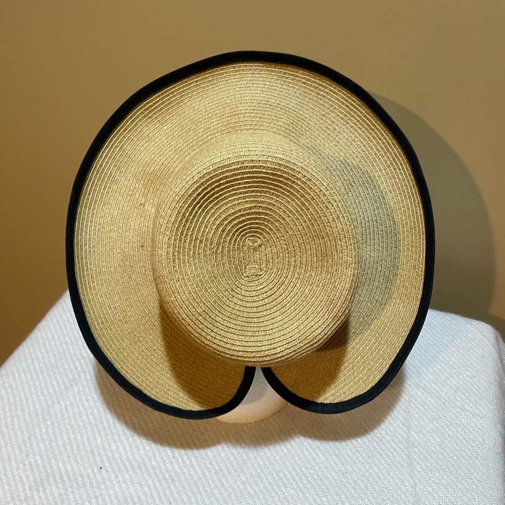 Wide Brim Straw Hat with Black Trim
